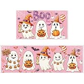 Yoyuspy Halloween Kitchen Rug Set of 2 - Halloween Pink Ghost Kitchen Mats Gold Diamond Velvet, Cute Pumpkin Boo Kitchen Rugs for Fall Indoor Home Decor 16x28 16x47 Inch
