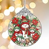 Stained Glass Effection Snowman Ornament, Christmas Sun Catchers, Family Xmas Ornaments, 2025 Christmas Ornament, Christian Gift for Women, White Elephant Gifts for Adults, Gifts for Coworkers