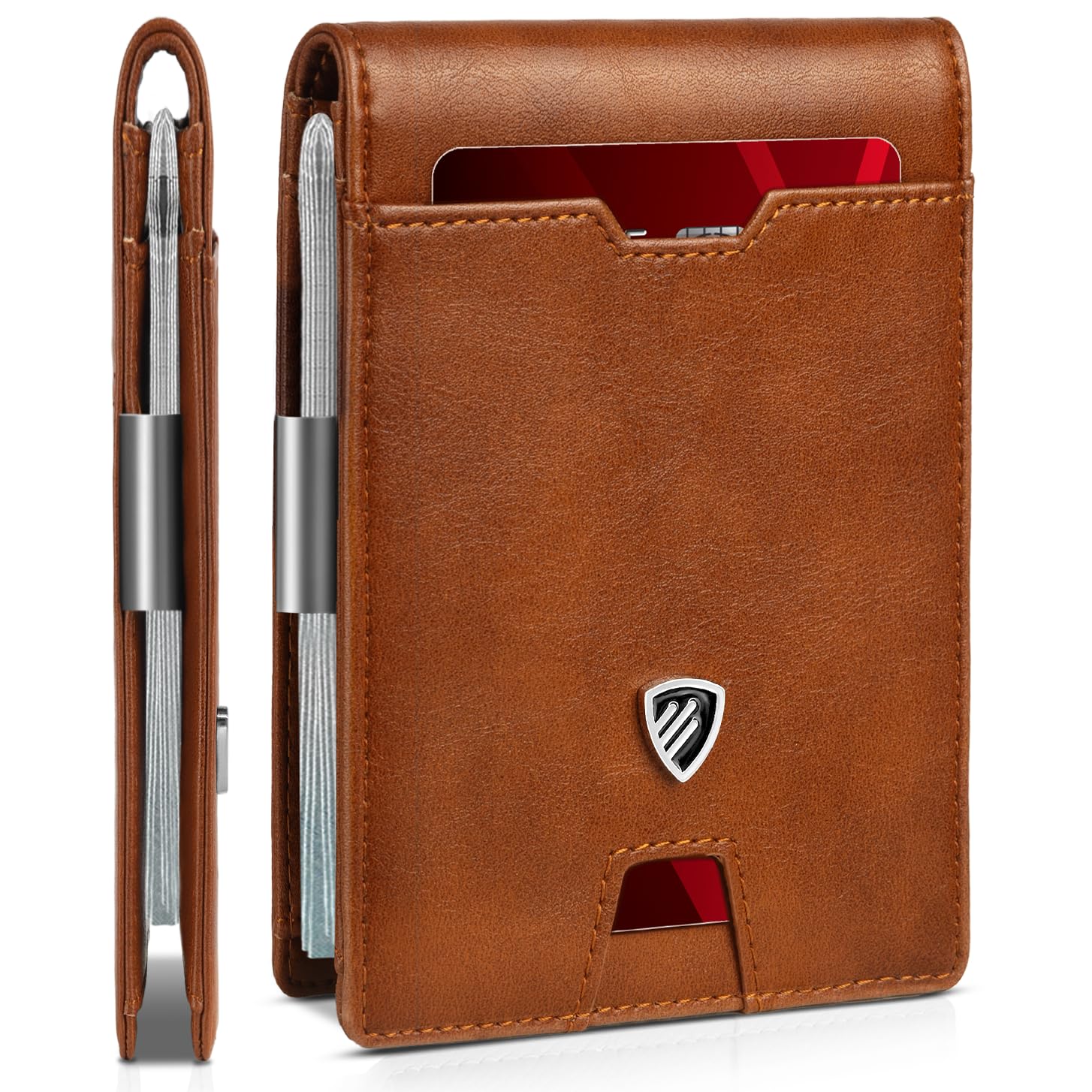 RUNBOX Mens Slim Wallet with Money Clip RFID