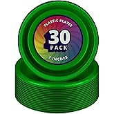DecorRack 30 Small Plastic Plates, Heavy Duty 7 inch Disposable Party Ware for Kids Birthday, Cake Dessert Plates, Holiday Tableware, Green (Pack of 30)