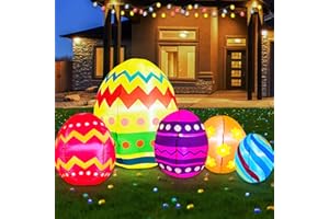TURNMEON 8 Foot Long Easter Inflatable Outdoor Decorations Colorful Easter Egg Inflatable Blow Up Yard Easter Decoration Build-in LED with 6 Stakes 2 Tethers for Holiday Party Outdoor Home Lawn Garden