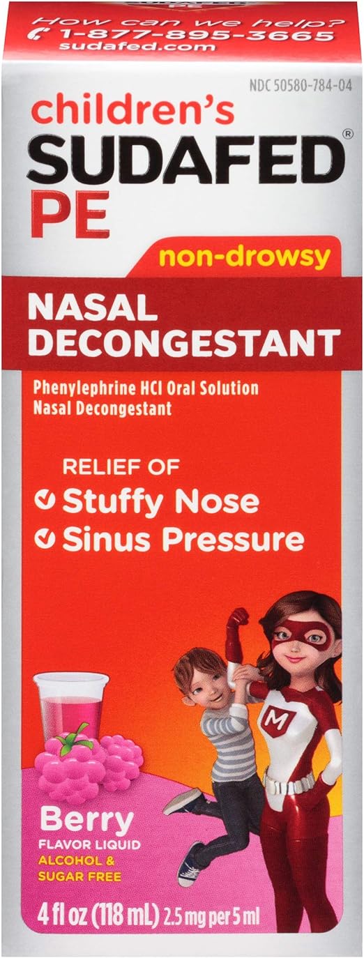 Sudafed PE Children's Nasal Decongestant Liquid Raspberry