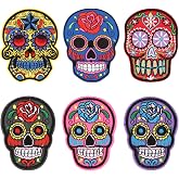 Skeleton Cloth Stickers - 6Pcs Iron on Embroidered Patches Assorted Colors Skull Appliques for Jackets Bags Hats Halloween Decoration