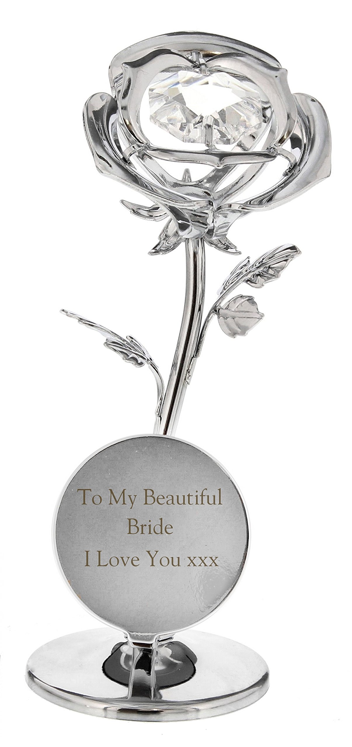 Chris Bag Of Goodies Silver Plated ROSE Ornament TO MY BEAUTIFUL BRIDE I Love You Gifts Gift Presents for Wife on Our Wedding Day Marriage