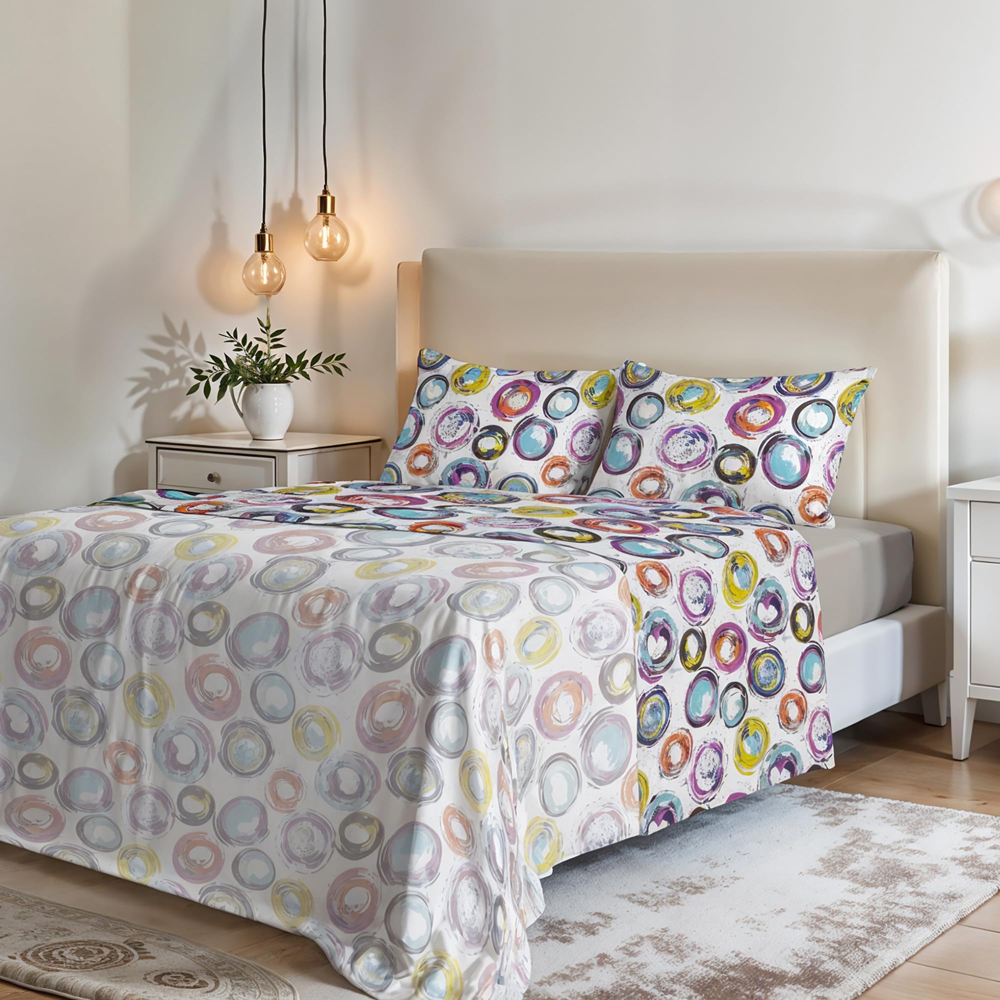 MB HOME ITALY “Fantasy” Bed Sheets Set, Double, Cerchi Astratti