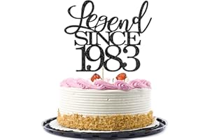 Migeaks legend since 1983 cake topper 41th birthday happy birthday cake topper men and women cheer 41 years old handmade black glitter cake decoration