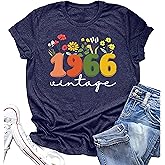 Women 60th Birthday Shirt Vintage 1966 Tshirt Sixty Bday Gift Casual Birthday Apparel Flower Graphic Short Sleeves Tee