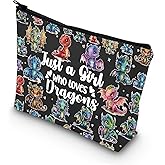 LEVLO Funny Dragon Cosmetic Make up Bag Animal Lover Gifts Just A Girl Who Loves Dragons Makeup Zipper Pouch Bag Dragons Lover Gift (Loves Dragons Bag) (Dragons New BL)