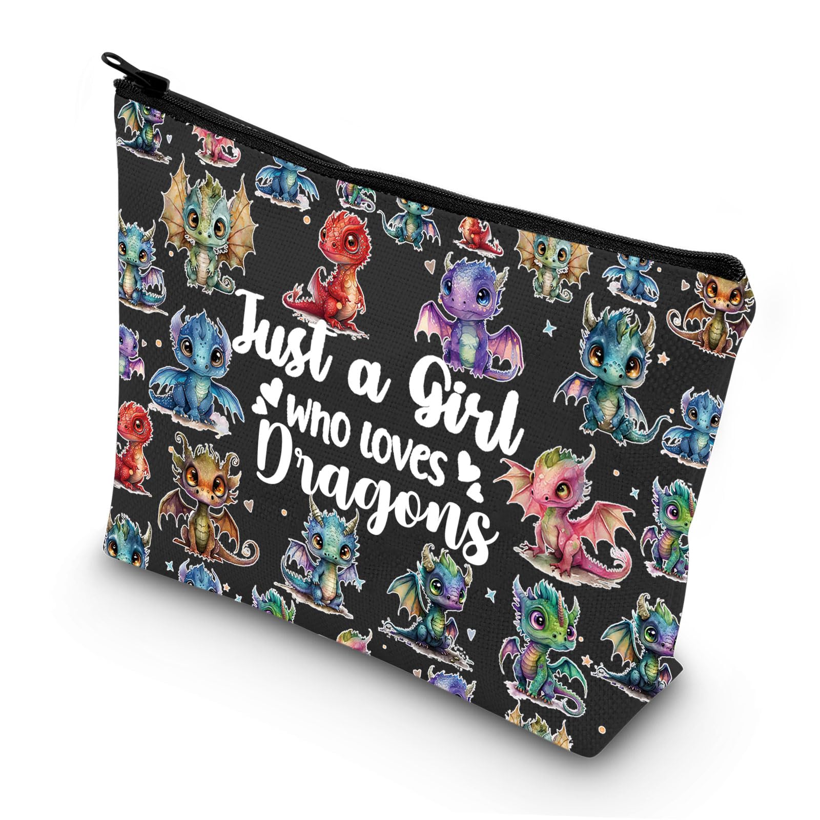 LEVLO Funny Dragon Cosmetic Makeup Bag - Animal Lover Gift for Women & Girls, Black
