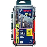 BOSCH CO14B 14-Piece Assorted Set with Included Case - Cobalt M42 Metal Drill Bits with Three-Flat Shank for Drilling Applica