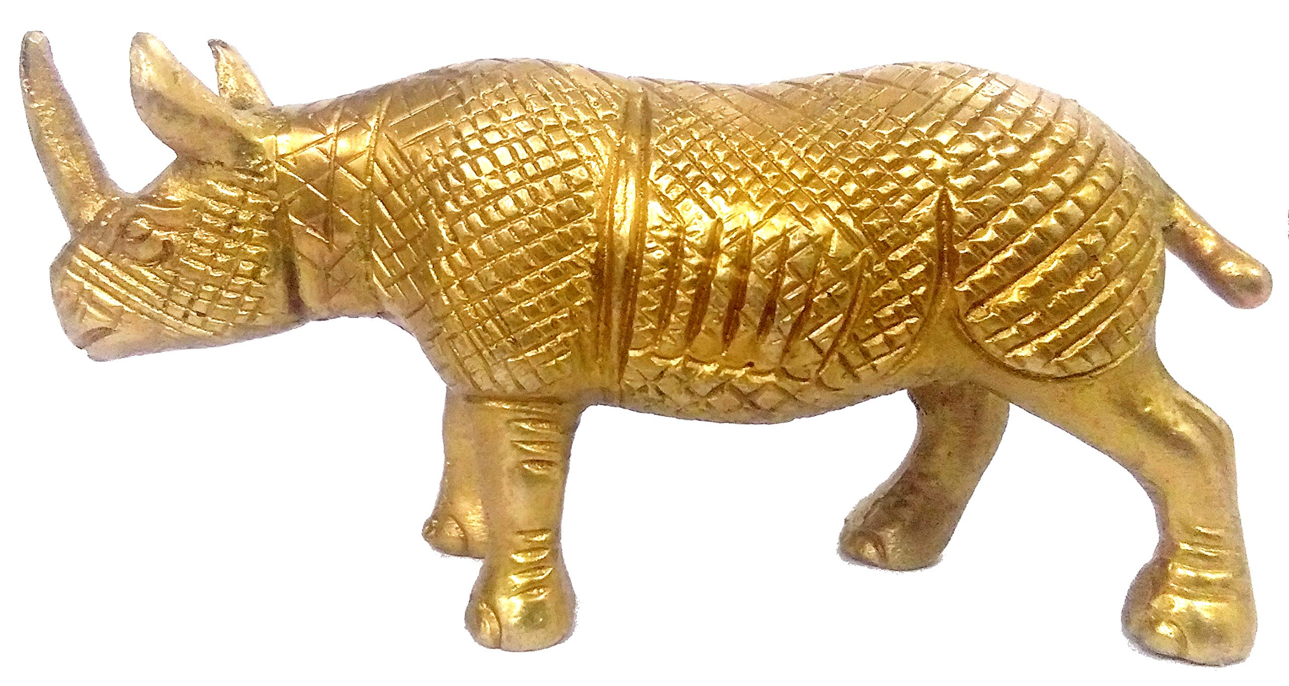 Purpledip Brass Rhinoceros Statuette: Collectible Art Showpiece (11975)
