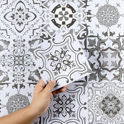 Hode Tile Stickers 24pc 15x15cm Moroccan Grey White PVC Waterproof Self Adhesive