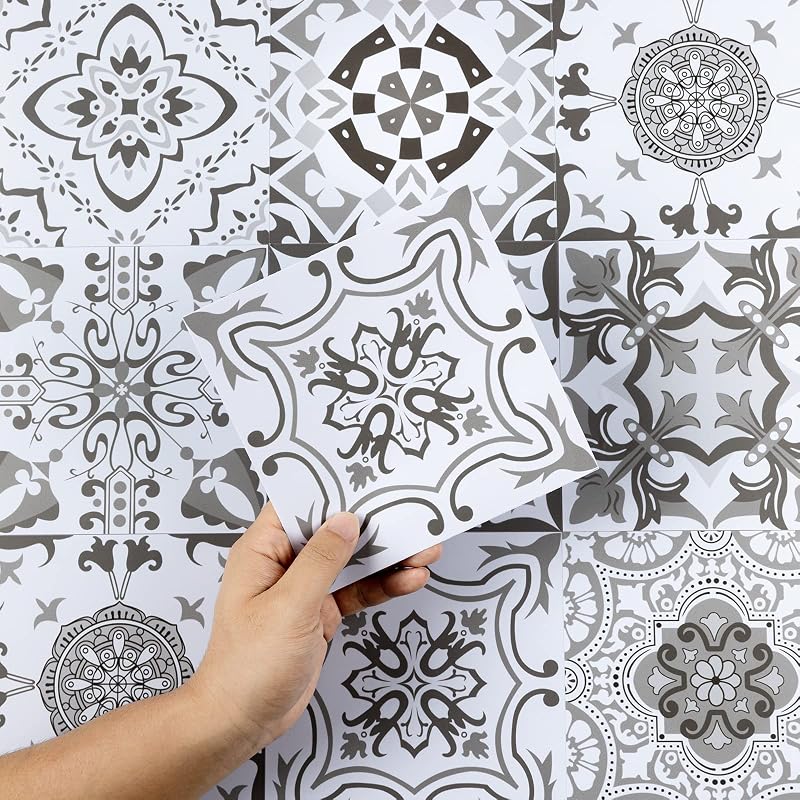 Hode Tile Stickers 24pc 15x15cm Moroccan Grey White PVC Waterproof Self Adhesive