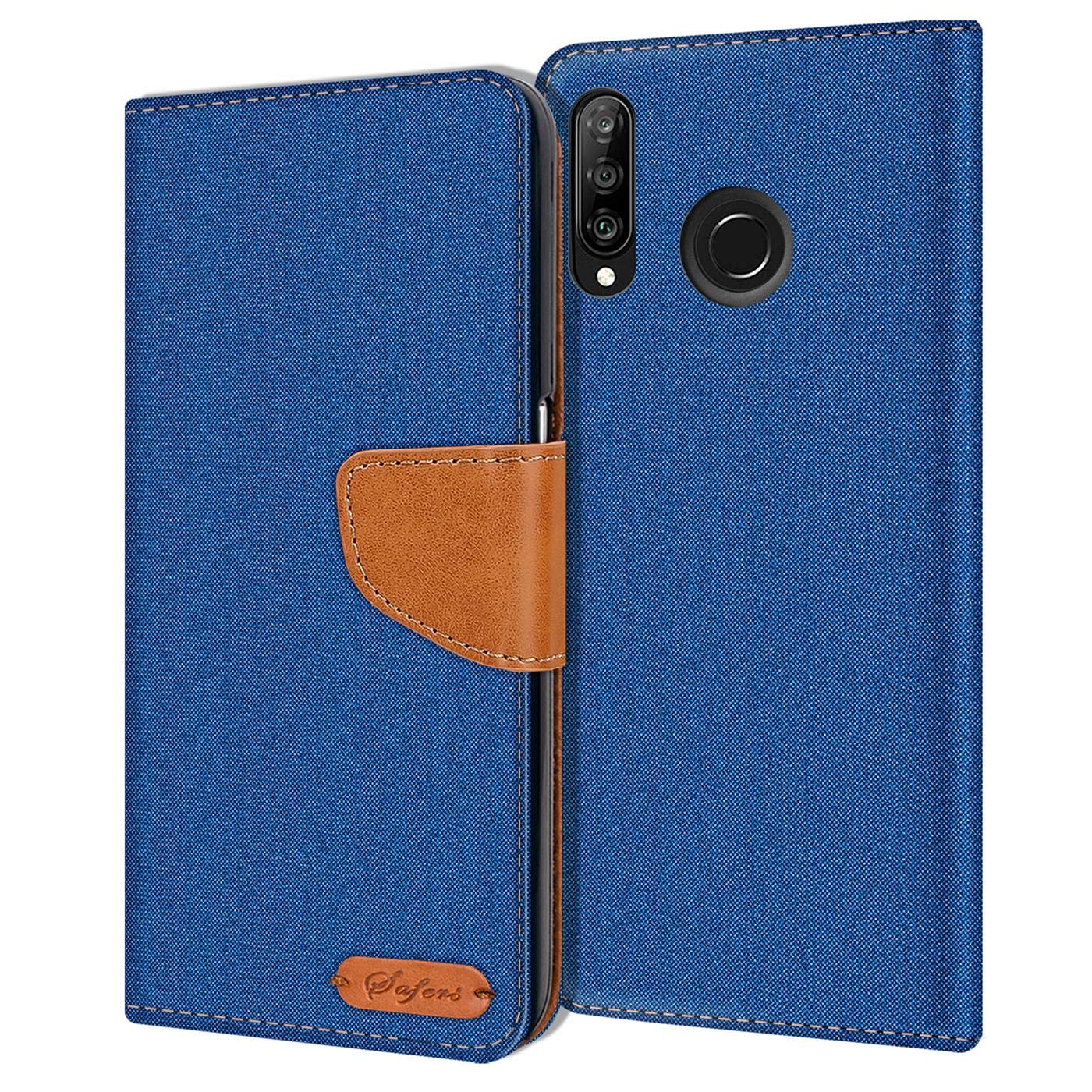 Verco Phone Wallet Case compatible with the Huawei P30 Lite, Canvas Faux Leather Book Cover for the P30 Lite Flip Case Bag Hinged - Blue