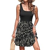 AUSELILY Womens Summer Dresses 2026 Sleeveless Floral Sundress Womens Casual Flowy Square Collar Mini Beach Dress with Pocket