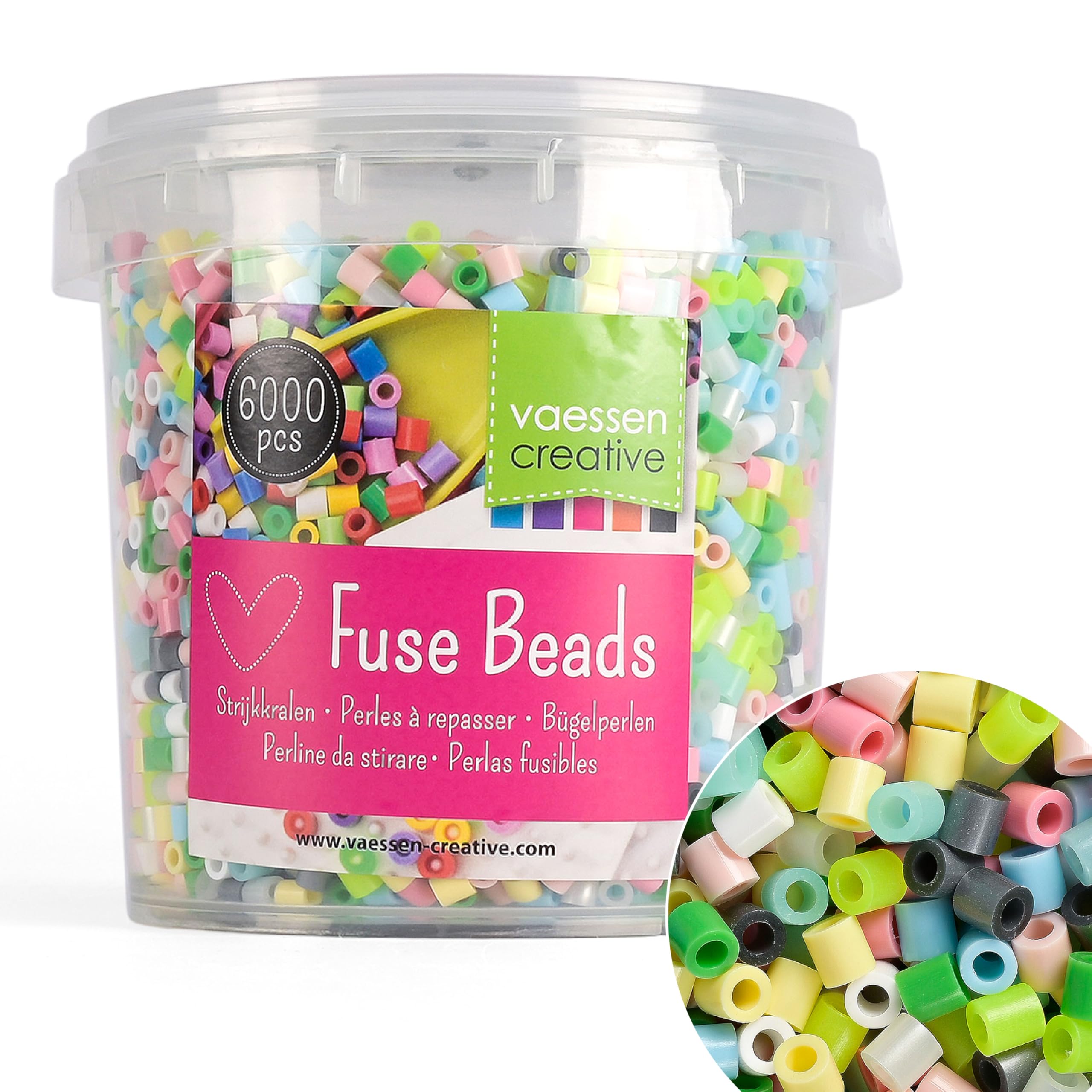 Vaessen Creative Fuse Beads, Colours, Set of 6000 Pieces for DIY Crafts with Kids, Making Jewelry, Homemade Decorations and Other Crafty Ideas, Pastel Mix, 5mm