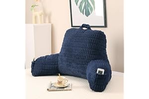 PAJEO Reading Pillow for Sitting in Bed, Large Backrest Reading Pillow with Arm Rest,Back-Rest Support Cushion for Sit Up on Couch, Sofa, and Floor, Dorm Essentials (Dark Blue Corduroy, Large(19"))