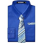 A&J DESIGN Boys Dress Shirt Kid Long Sleeve Formal Uniform School Oxford Button Up Shirt with Tie and Handkerchief