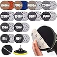 Water Grit Sandpaper 60/80/100/150/320/600/1000/1200/2500/4000/7000/10000 and 5-inch Backing Pad Set, Wet Dry Electric Hook &Loop Sanding Disc with Pad, Grinding Abrasive Paper
