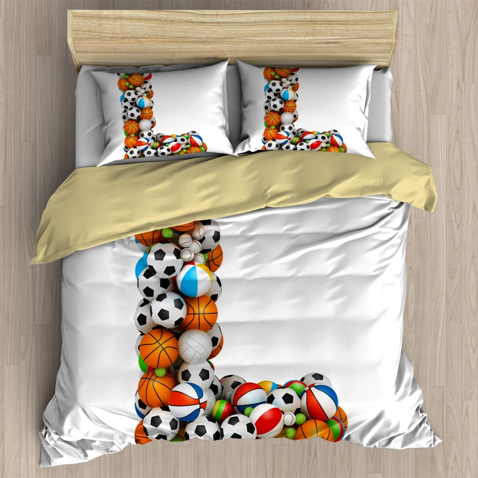 FEIDANNO Ball Collection Decor Duvet Cover Set Queen Size,Tennis Racket and Ball,Decorative 3 Piece Bedding Set with 2 Pillow Shams.(Multicolor,Queen)