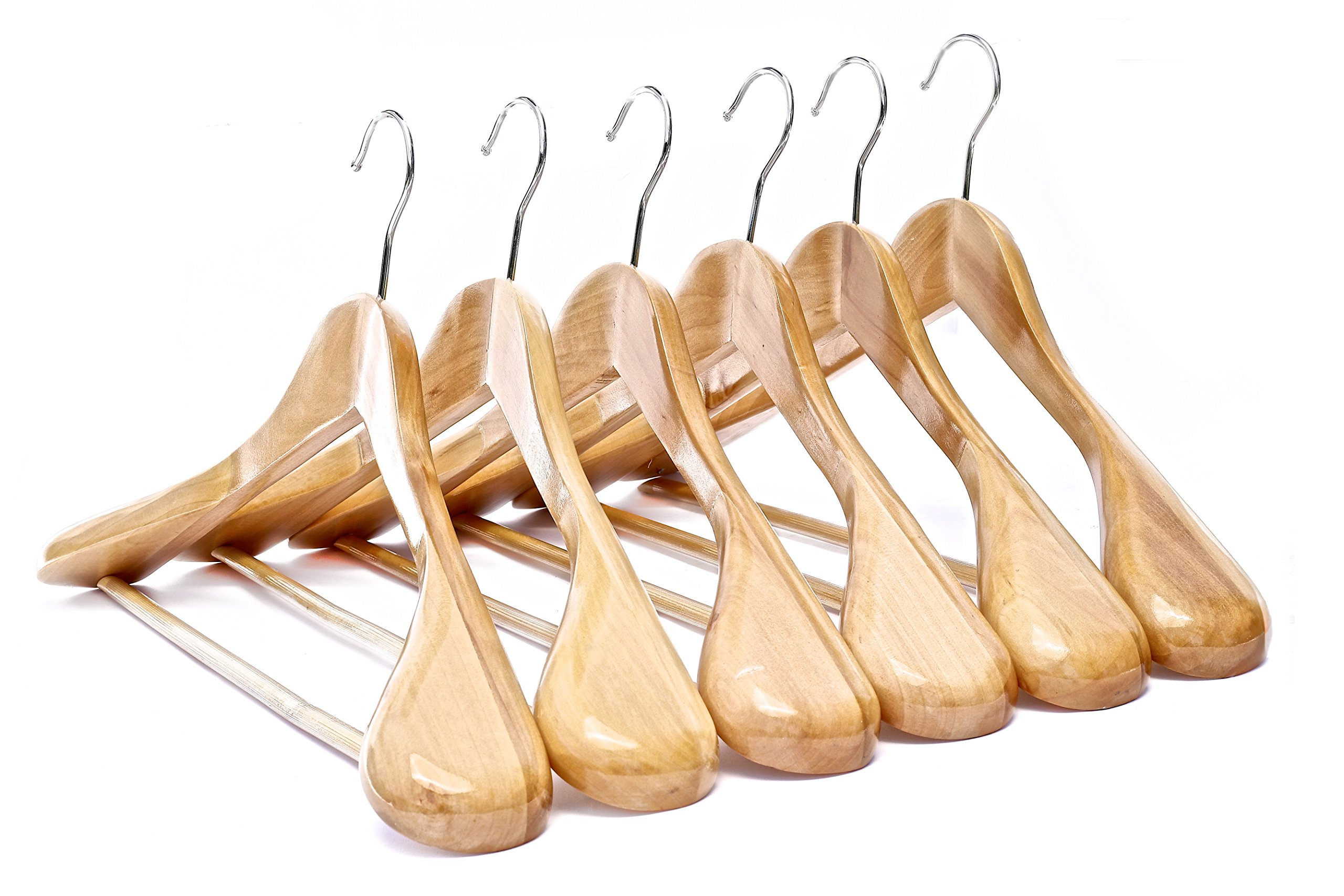 Clutter Mate Wooden Suit Hangers Wide Shoulders Natural Wood Hanger 6