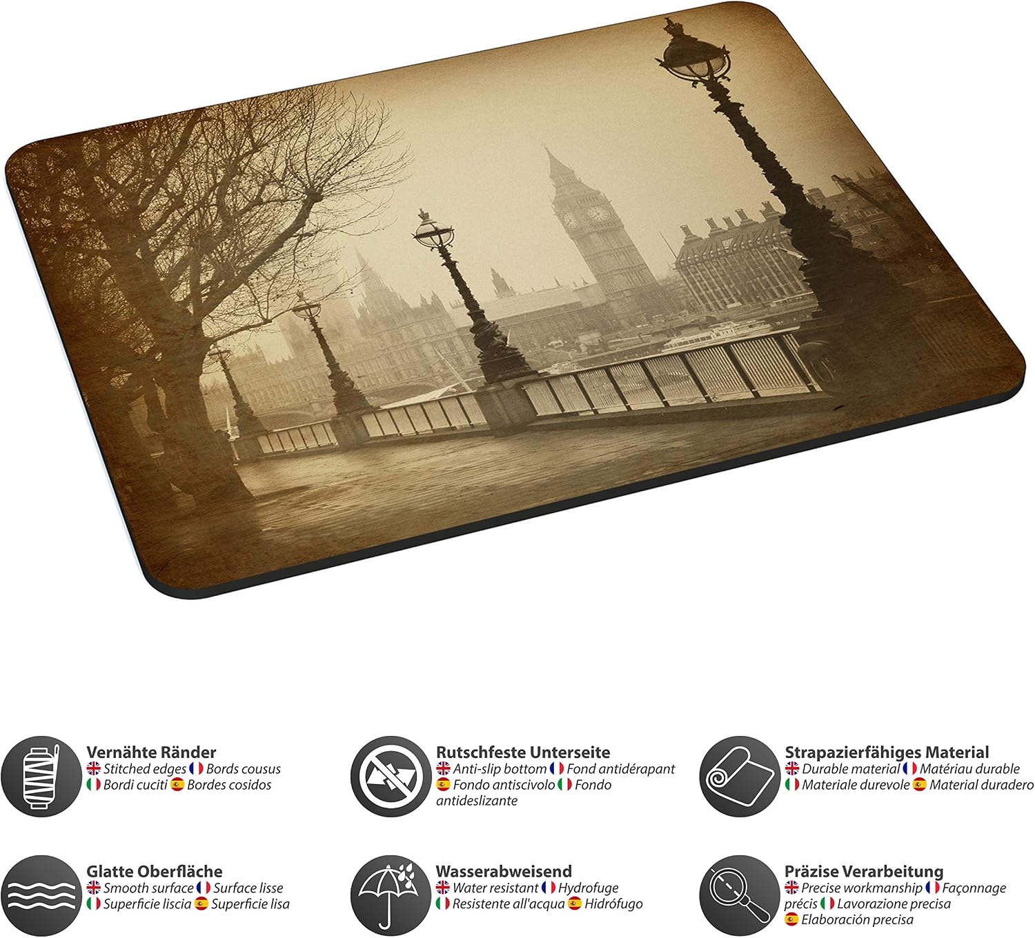 PEDEA Gaming and Office Mouse Mat - 220 x 180 mm - with Stitched Edges and Non-Slip Base - Big Ben, 220L x 180W mm - Image 4