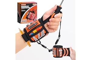 MANWALD Magnetic Wristband for Tools With Coiled Lanyard, Lightweight Nylon Support Wrist With Strong Magnets, Magnetic Screw Holder for Holding Screws, Nails, Gifts for Men, Him, Boyfriend, Orange