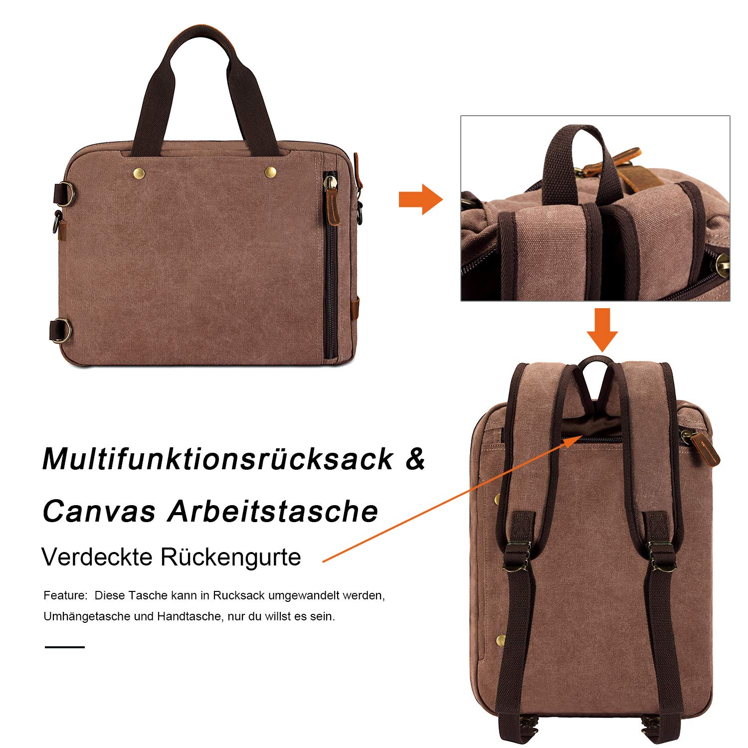 Umhangetasche Laptoptasche 15 6 Zoll Vielseitiger Daypack Mit Laptopfach Fur Arbeit Business Reise Laptop Braun Fresion Rucksack Herren Umwandelbare Aktentasch Aktentaschen Koffer Rucksacke Taschen