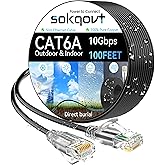 Cat6a Ethernet Cable Slim 100ft Outdoor&Indoor, 28AWG Pure Copper Cat6 Internet Cable for Waterproof & Direct Burial, Flexibl