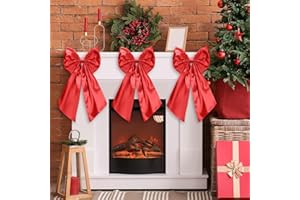 Suncalla 3 Pcs 2 FT Large Red Christmas Bow Decorations Big Satin Bows Hanging Wall Decors for Room Fireplace Coquette Birthday Backdrop Bridal Shower Wedding Bachelorette Christmas Party Supplies