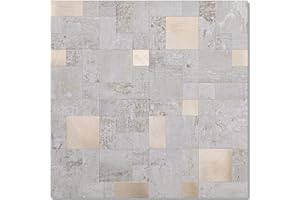 DICOFUN 1 Sheet Beige Stone Peel and Stick Tile Backsplash, Mixed Metal Silver Chips Kitchen and Bathroom Tiles, Stick on Backsplash for Stove