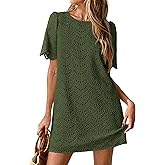 PRETTYGARDEN Women's 2026 Summer Casual Short Dresses Embroidered Lace Short Sleeve Boho Mini Dress Beach Vacation Clothes