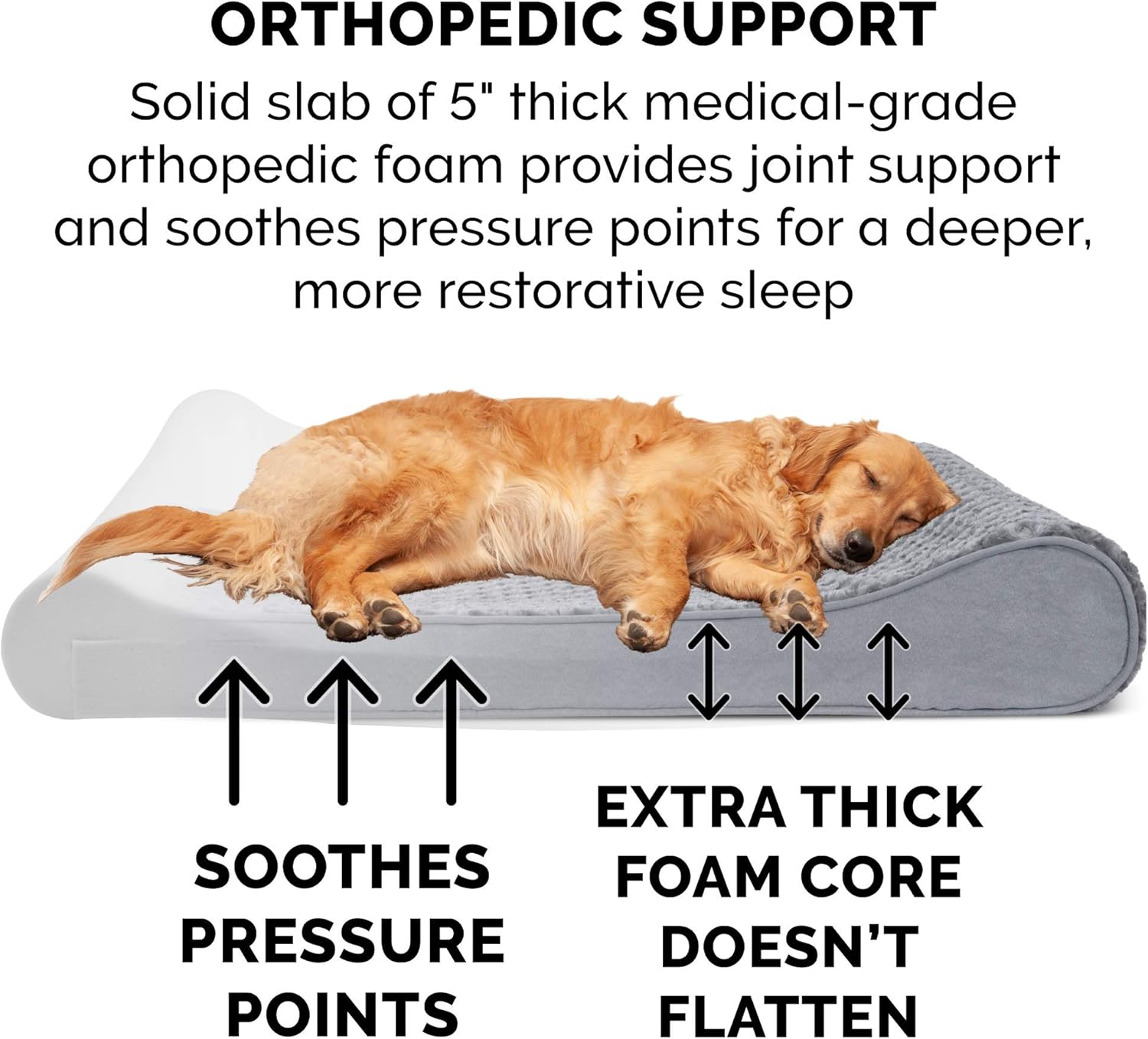 Furhaven Pet Dog Bed - Orthopedic Ultra Plush Faux Fur Ergonomic Luxe Lounger Cradle Mattress Contour Pet Bed with Removable Cover for Dogs and Cats, Gray, Jumbo : Pet Supplies