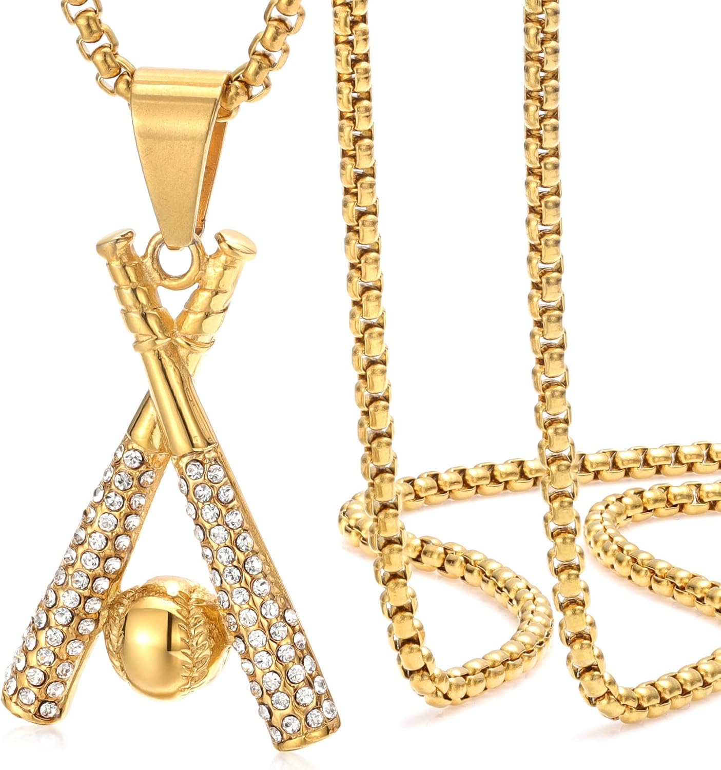 ROWIN&CO Baseball Chain Necklaces Men Women Hip Hop Iced Out Gold Black Rainbow