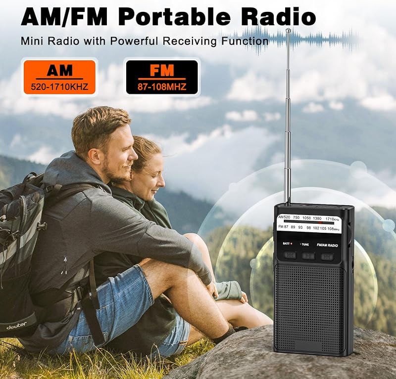 kleines Radio, AM/FM Radios, Taschenradio mit Rückenclip, (Schwarz) — Foto 2 von 7
