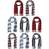 Fourluoo 8 Pcs Kids Winter Scarf Buffalo Plaid Kids Scarves Christmas Warm Shawls Scarves Parent Child Scarf for Boys Girls