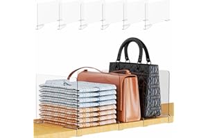 Yieach 6 Pack Acrylic Shelf Dividers for Closet Organization,Towel,Sweater,Purse Organizer - Adjustable Height - Vertical Shelf Separators for T Shirt,Clear Closet Shelf Divider for Wood Shelves