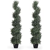 THE BLOOM TIMES 4ft Tall Spiral Artificial Topiary Trees Set of 2, 48 inch Large Faux Cedar Trees for Outdoor Planters, Fake Cypress Plants for Garden Front Porch Indoor Outside Christmas Decor 4 Foot