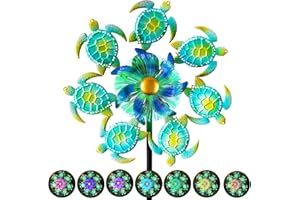 BUARO8AGA Sea Turtle Outdoor Solar Wind Spinners for Yard - 51" Metal Wind Sculptures Garden Stake with Color Changing LED Lights 360° Windmill Kinetic Spinner for Lawn Patio Decor