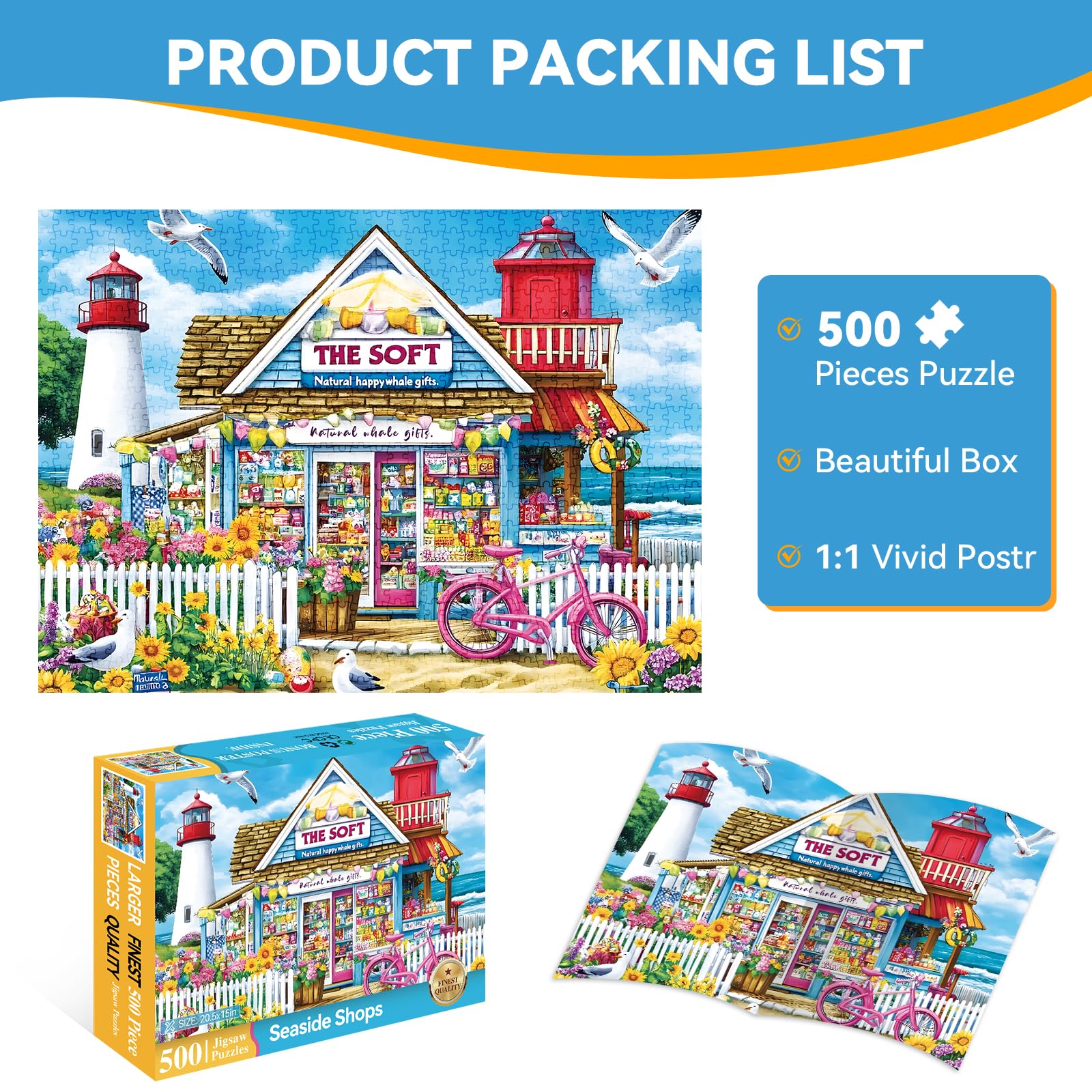 500 Piece Puzzle for Adults – Coastal Flowers and Ocean View Jigsaw Puzzle for Family, Kids, and Adults – Relaxing Nature Puzzle, 20.5 x 15 in