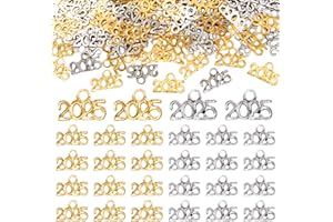 Uotey 100 Pcs Year 2025 Signet Charms, Alloy 2025 Letter Pendant Charm Gold Silver Metal 2025 Charm for Jewelry Making DIY Craft Necklace Bracelet Earrings Keychain Graduation Supplies (Silver&Gold)