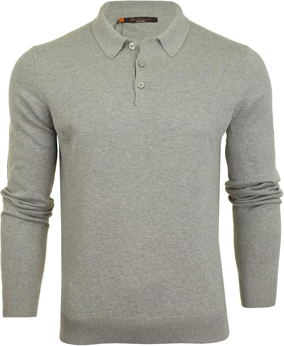 Ben Sherman Mens Mens Long Sleeve Knit Polo Shirt in Grey Marl - 3XL: Ben Sherman: Amazon.co.uk 