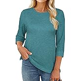 rosemia Womens Shirt 3/4 Sleeve Tops Crew Neck Spring Loose Casual Tshirts Basic Fall Tunic Tops