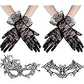 Tatuo 4 Pcs Masquerade Costume Set for Women, Black Lace Gloves Lace Masquerade Mask for Gothic Cosplay Party Accessories