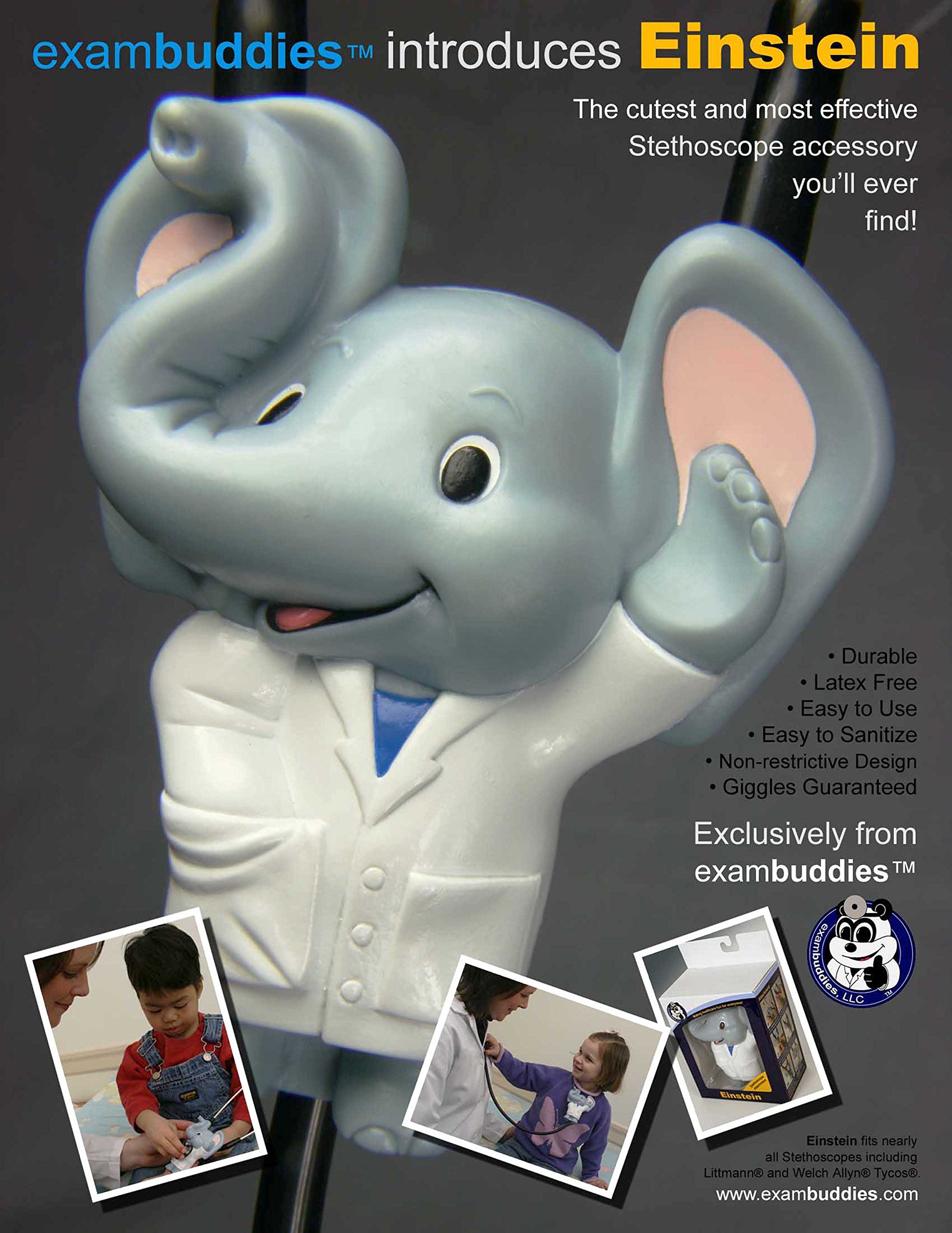 Exambuddies Universal Stethoscope Attachment, Einstein The Elephant