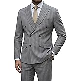 YND Men's 2 Piece Double-Breasted Suit, Slim Fit Stripe Tuxedo Set with Tie, Party Wedding Dress Blazer, Tux and Trousers