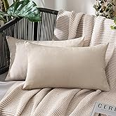 MIULEE Pack of 2 Decorative Outdoor Solid Waterproof Throw Pillow Covers Faux Linen Garden Farmhouse Cushion Cases for Patio Tent Balcony Couch Sofa 20x12 Inch Beige