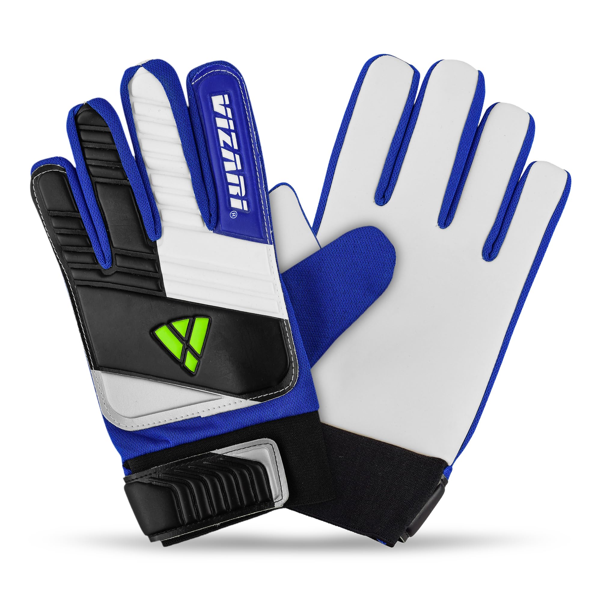 VIZARI Junior Keeper Glove - Professional Football Goalkeeper Goalie Gloves for Kids and Adults | Blue/White/Black, Size 10