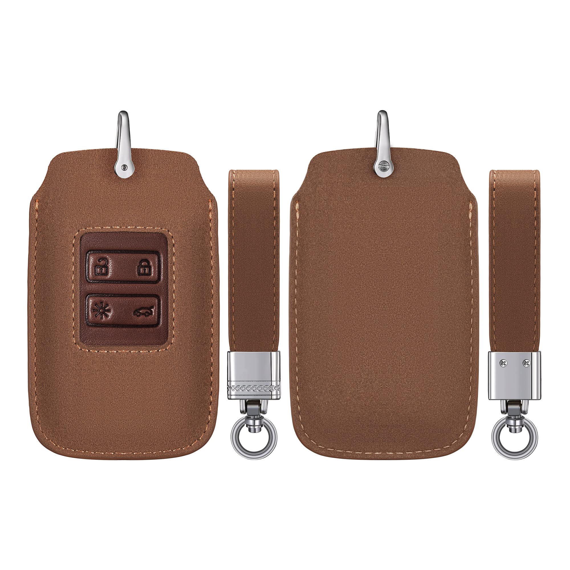 kwmobile Key Cover Compatible with Renault 4 Button Car Smart Key - Faux Leather/Suede - Light Brown/Brown