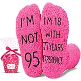 HAPPYPOP 91-100 Birthday Socks for Women - Birthday Gifts for Old Lady in Dark Pink